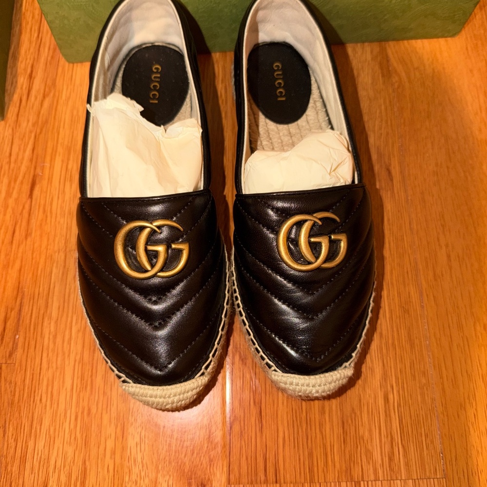 Gucci GG Marmont Black Leather Espadrilles (Size 36.5) – Made in Spain with Box